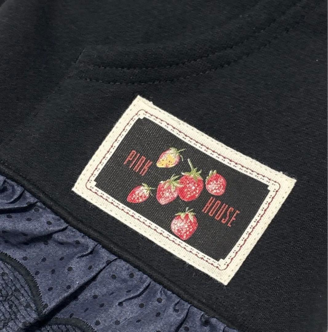 ピンクハウス いちごステッチレース使いパーカー ブラック フード Ｌ