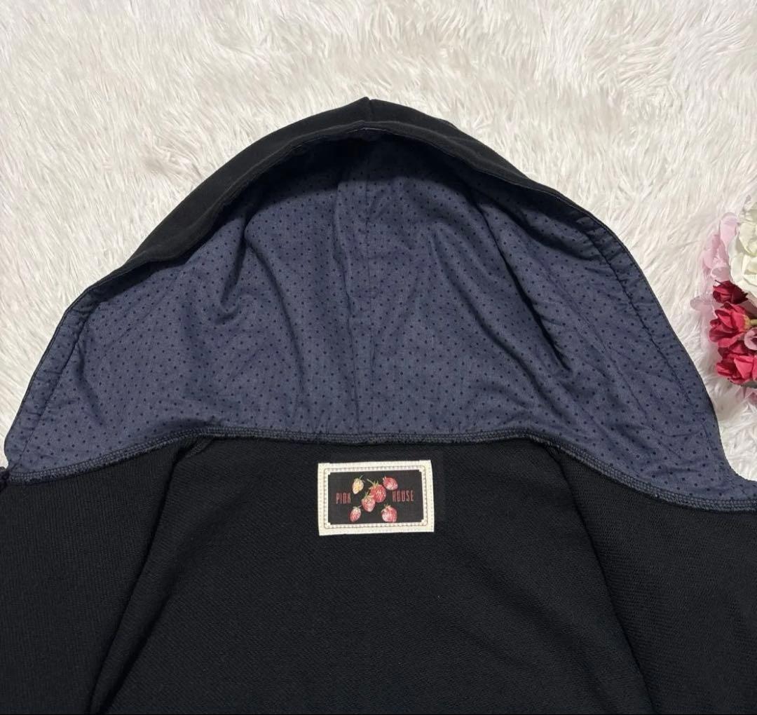 ピンクハウス いちごステッチレース使いパーカー ブラック フード Ｌ