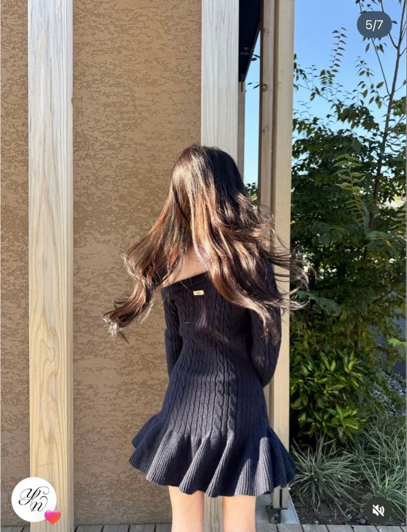 yilon イロン ワンショルダーケーブルニットワンピ ネイビー