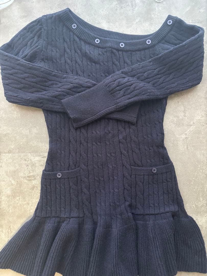 yilon イロン ワンショルダーケーブルニットワンピ ネイビー