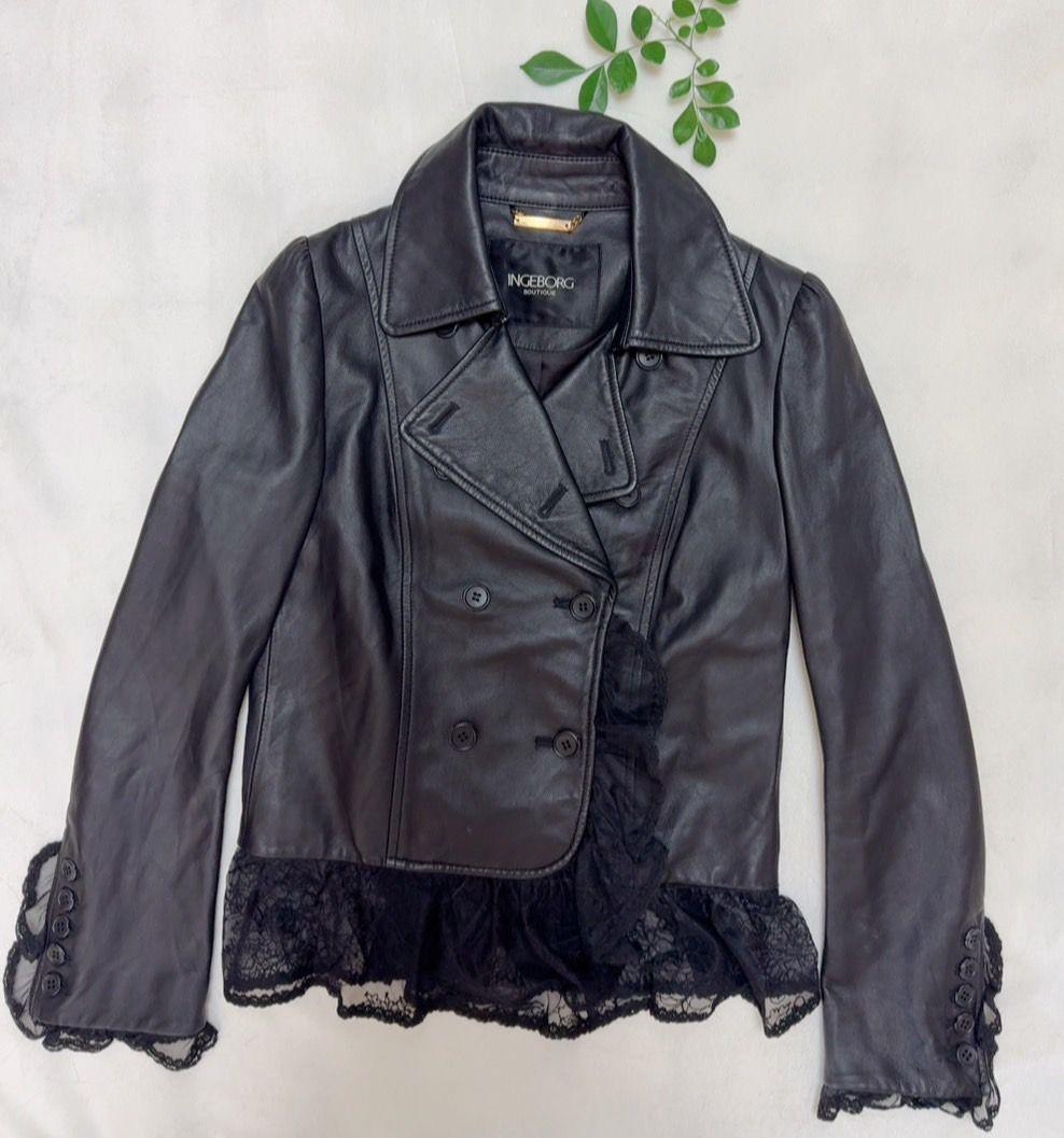 美品 INGEBORG インゲボルグ バテンレース ラムレザー ジャケット 9号