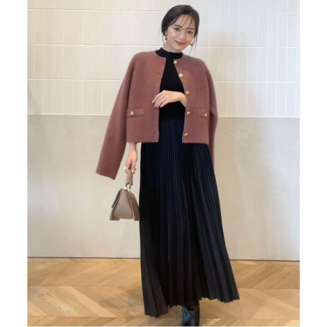 【美品】anuans ラクーンブレンドノーカラーニットジャケット