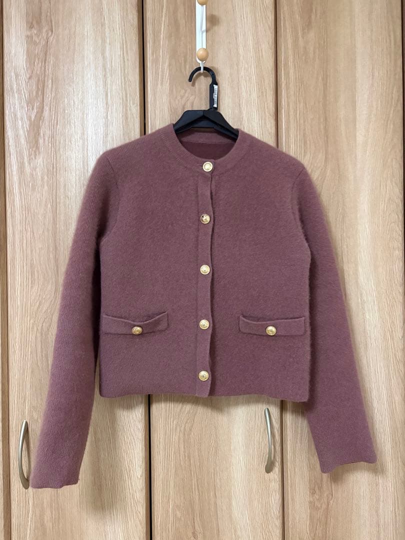 【美品】anuans ラクーンブレンドノーカラーニットジャケット