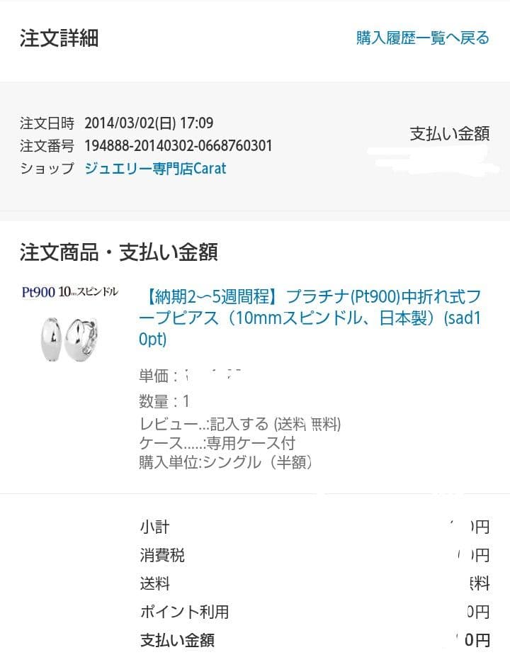 ピアス　carat スピンドル　pt900 プラチナ　10mm