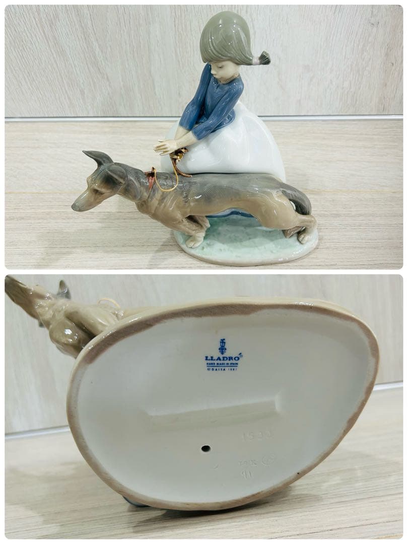✨リヤドロ LLADRO✨陶器人形 フィギュリン そんなに急がないで 犬と少女