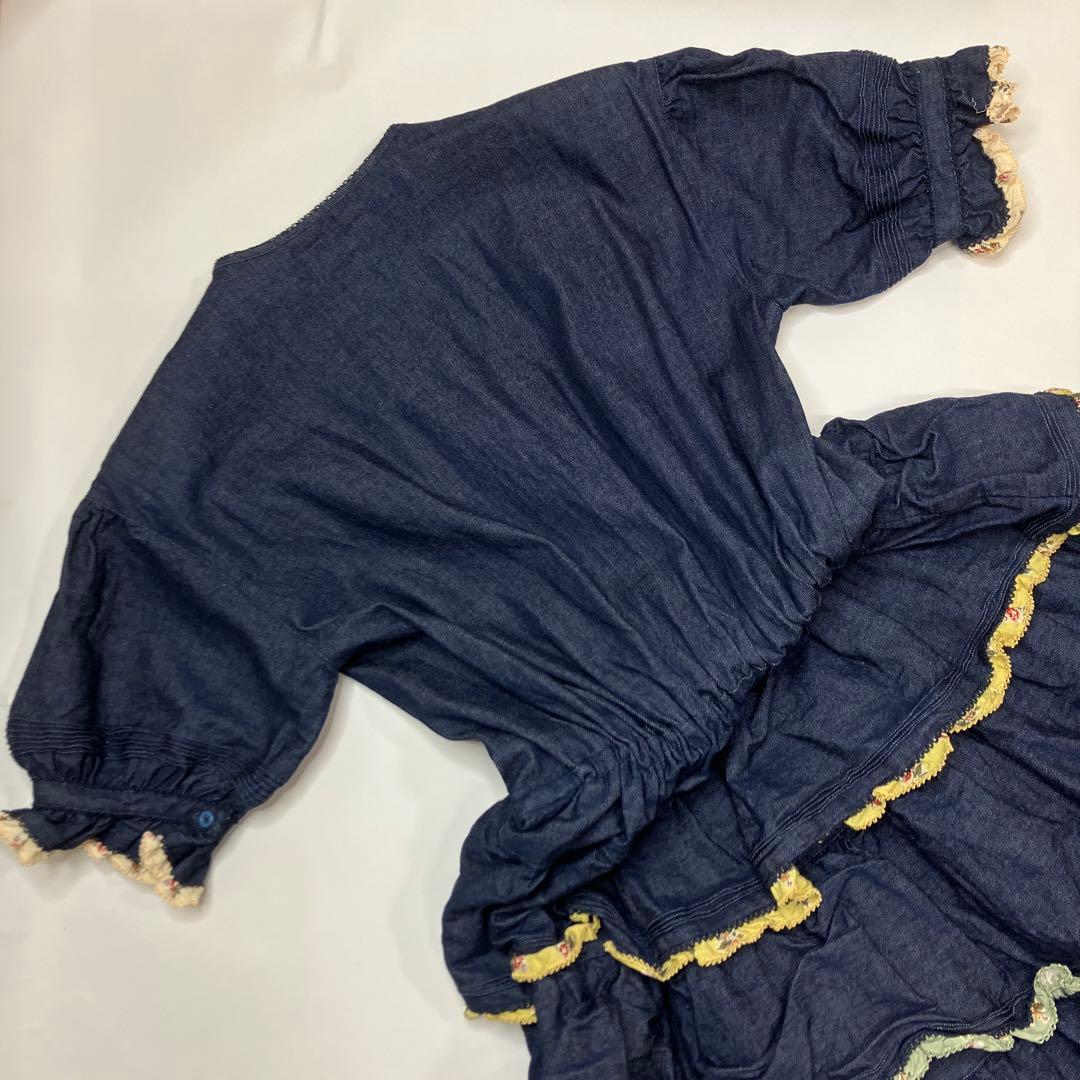 ワンダフルワールド ピコルリル使い 豪華デニム段々ワンピース