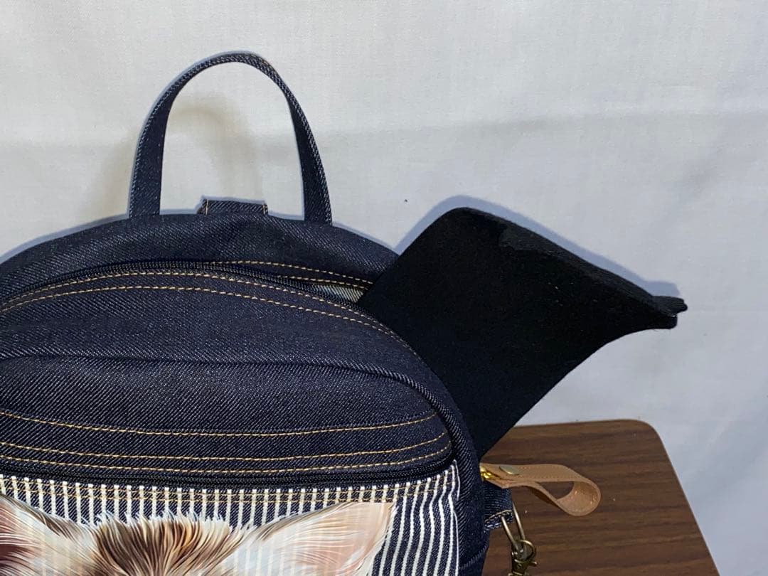 ハンドメイド☆岡山デニム♪ステンシル♪トラ猫☆リュック対応☆ミニボストンバッグ