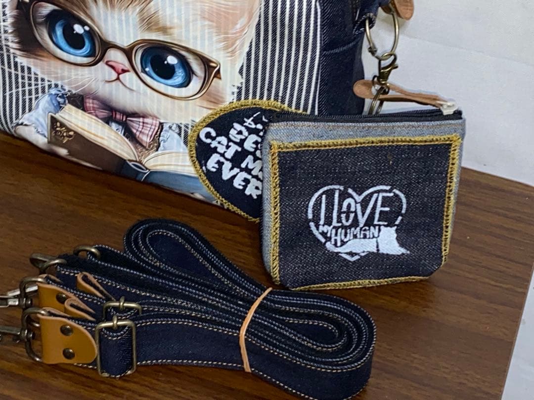 ハンドメイド☆岡山デニム♪ステンシル♪トラ猫☆リュック対応☆ミニボストンバッグ