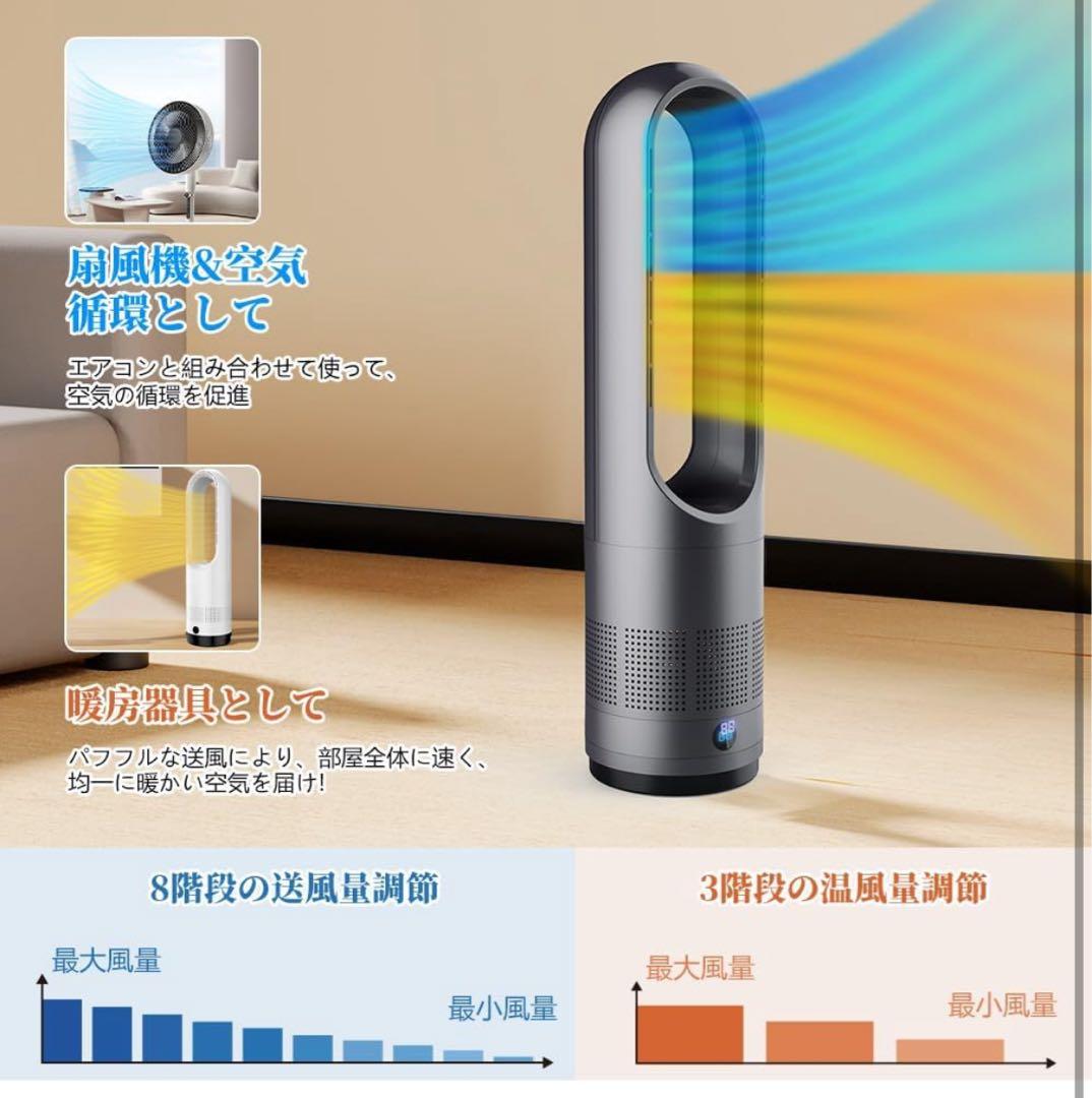 2025最新型タワーファン 扇風機 セラミックヒーター冷暖両用羽根なし