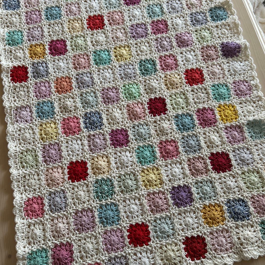 モチーフ編み パッチワーク かぎ針編み マルチカバー ブランケット コットン