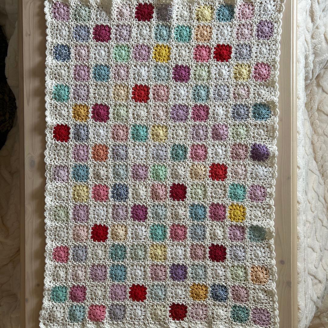 モチーフ編み パッチワーク かぎ針編み マルチカバー ブランケット コットン