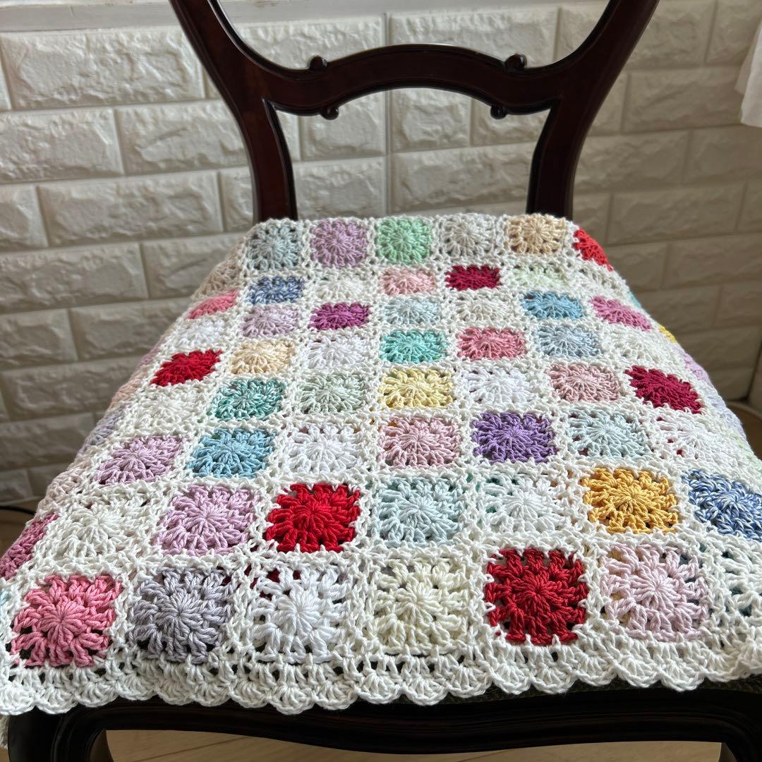 モチーフ編み パッチワーク かぎ針編み マルチカバー ブランケット コットン
