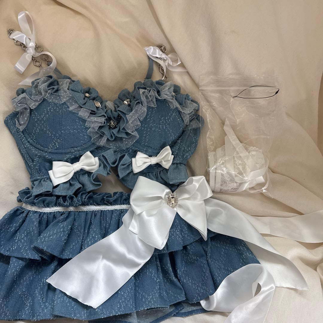 ♡*♡様 sugar ライトブルーデニムフリルブラ＆スカートセットS