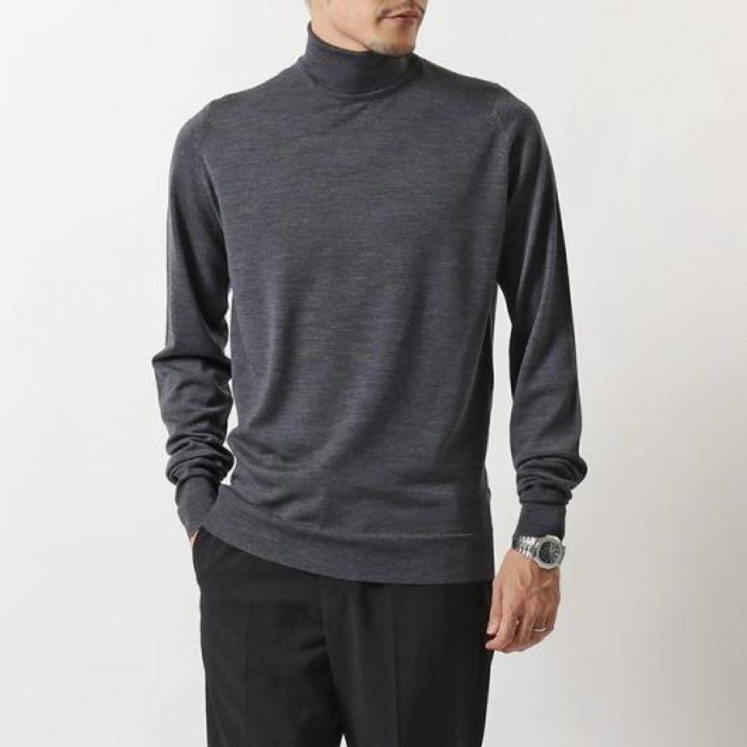 美品 英国製 JOHN SMEDLEY 30G タートルネック ニット セーター