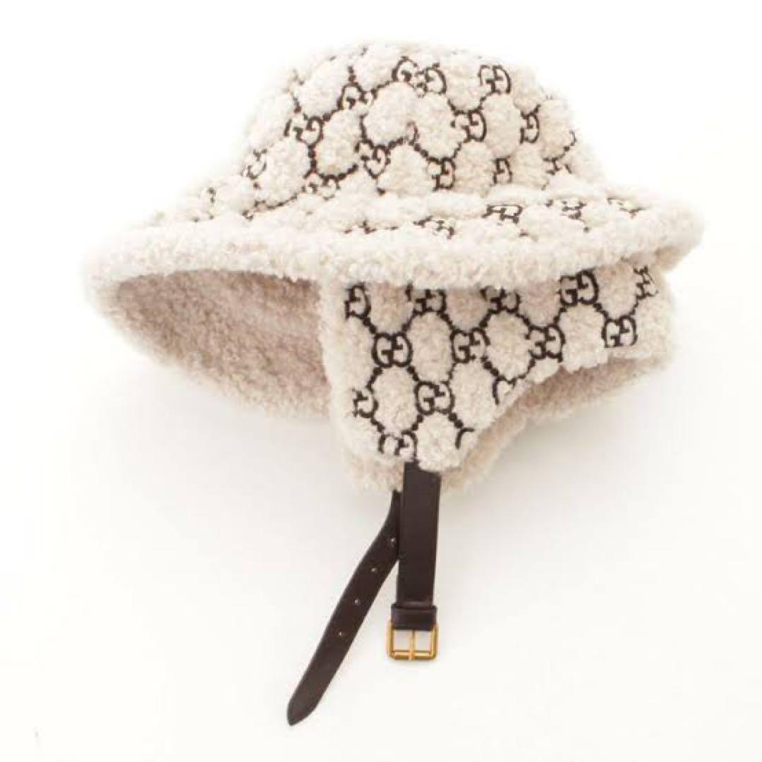 GUCCI 2020AWイヤーフラップファーハットベルト付　ホワイトL