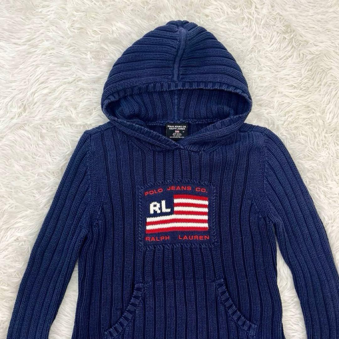 ラルフローレン・長袖ニットセーター・星条旗・ニットパーカー・リブ編み・M