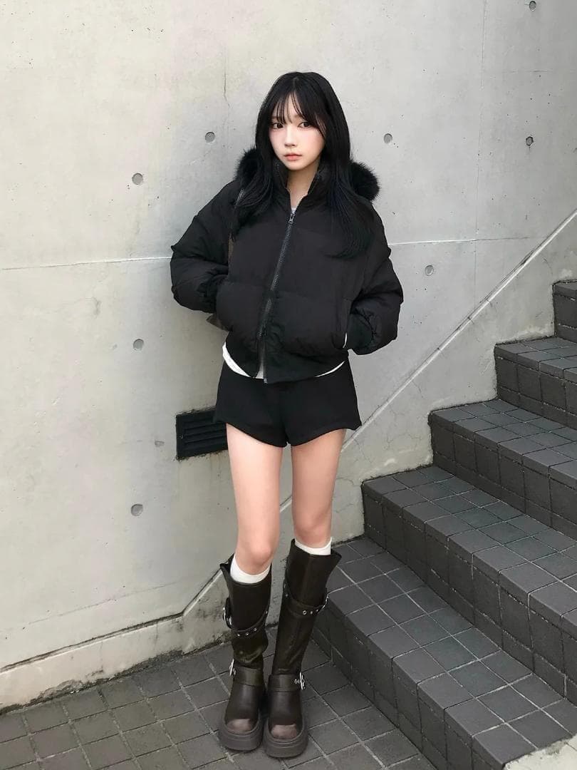 【1~2日発送‼️】 emmy　ダブルジップファータッチパデッドブルゾン　黒