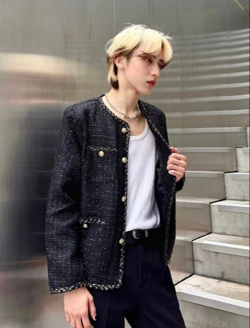 【ALUDE】 アルード black gord tweed jacket