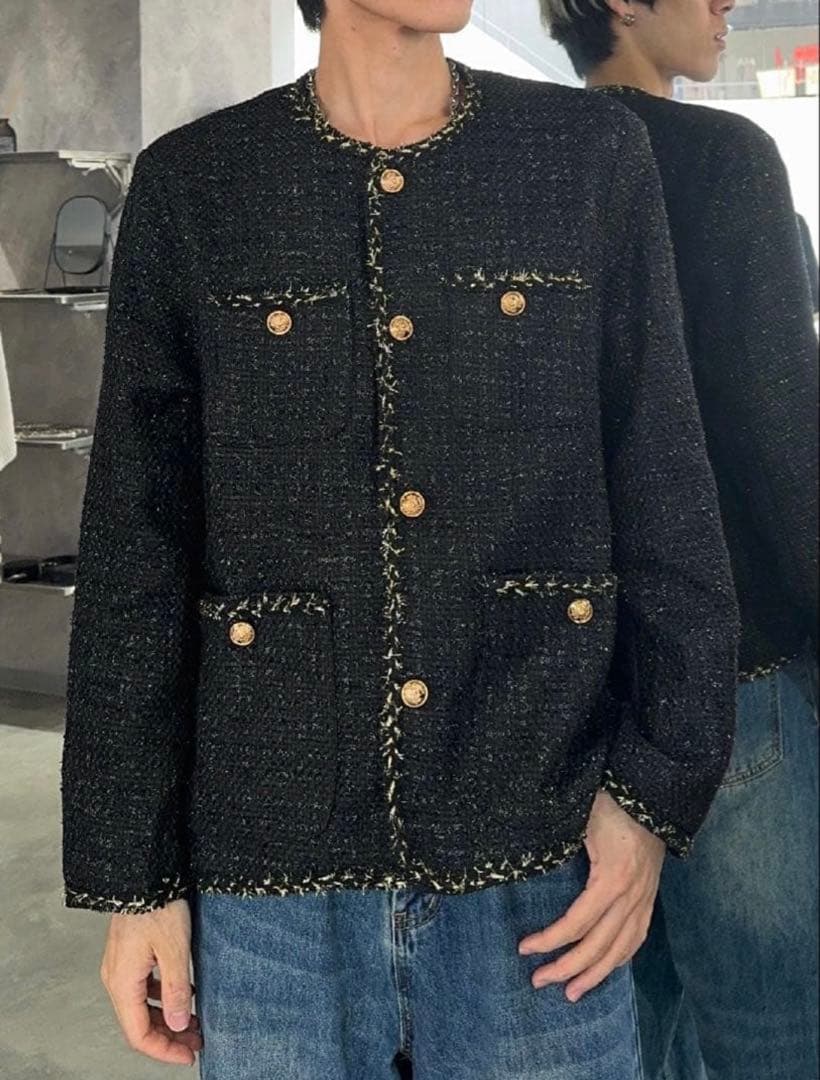 【ALUDE】 アルード black gord tweed jacket