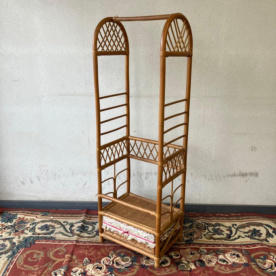 昭和レトロ アーチ型 ラタンハンガーラック 籐家具 古道具 古家具 ビンテージ
