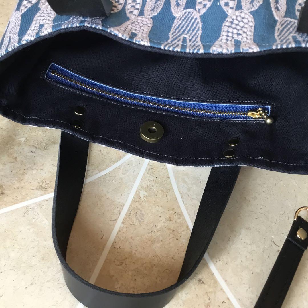 ミナペルホネンpomppiaブルー　丸底ショルダーバッグハンドメイド