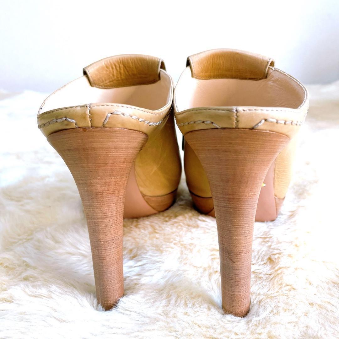 PRADA プラダ　ミュール　ハイヒール　タッセル　ピンクベージュ