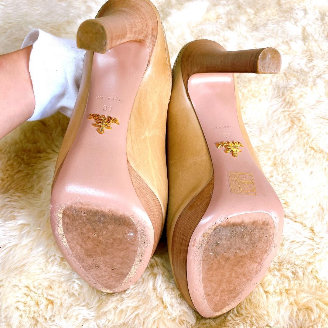 PRADA プラダ　ミュール　ハイヒール　タッセル　ピンクベージュ