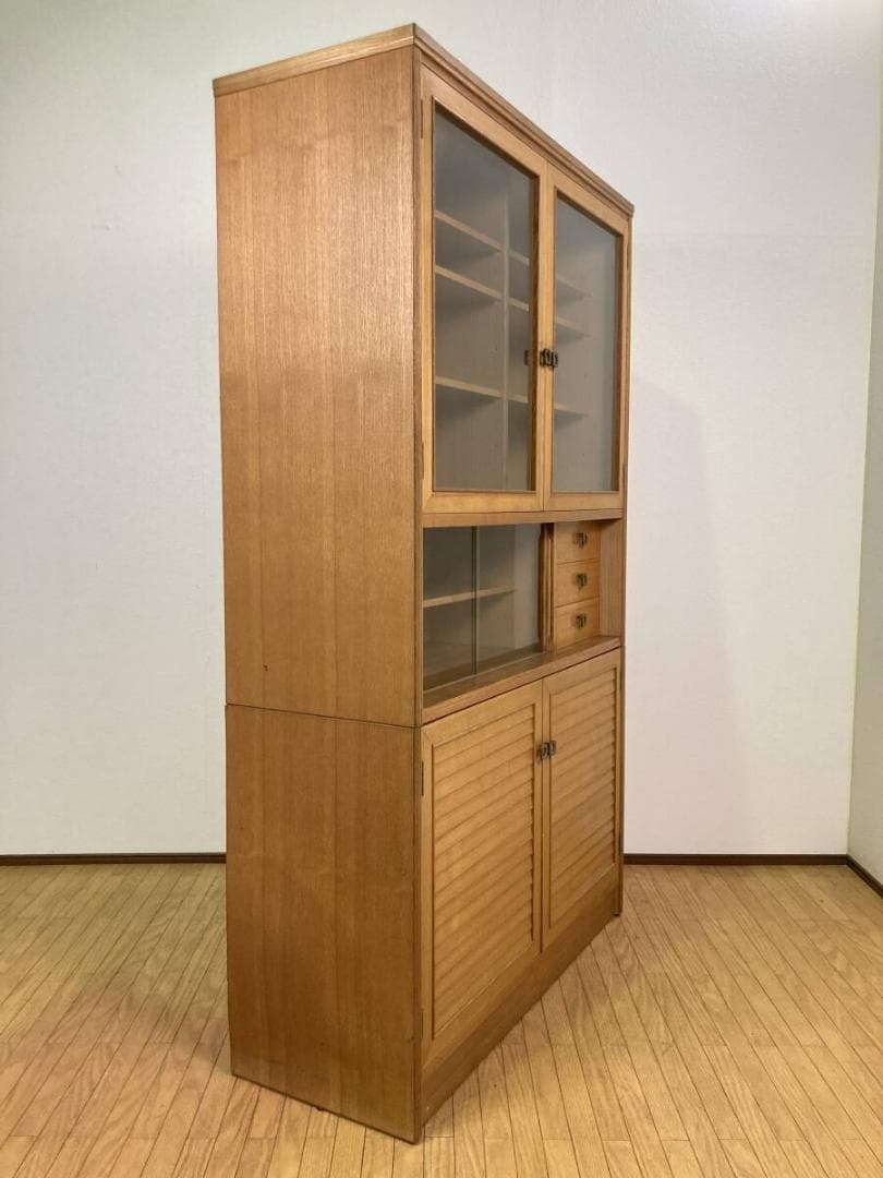 昭和レトロ ヴィンテージ ガラス扉 180 105 大容量 キャビネット 食器棚