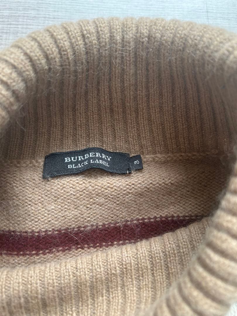 バーバリーブラックレーベル ホースロゴ刺繍　ニット タートルネック ボーダー　L