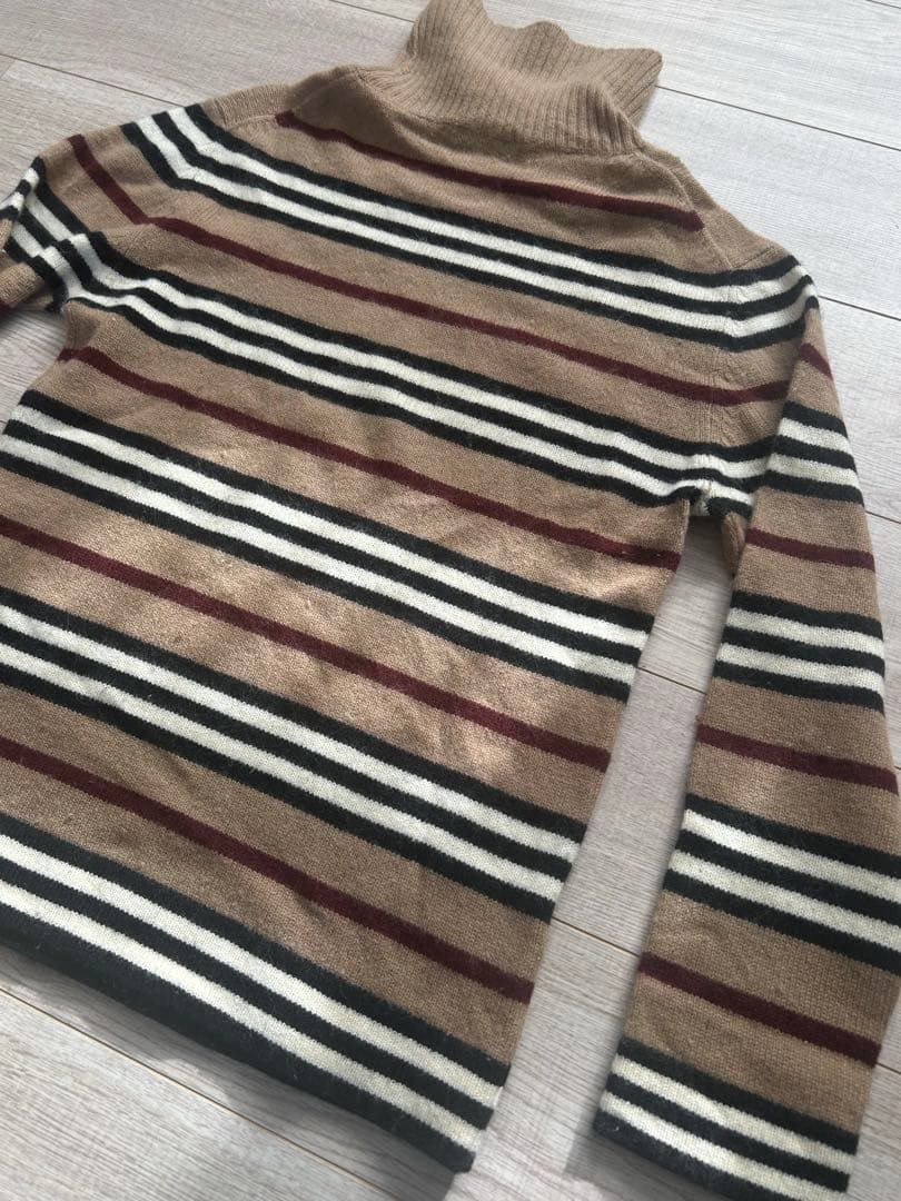 バーバリーブラックレーベル ホースロゴ刺繍　ニット タートルネック ボーダー　L