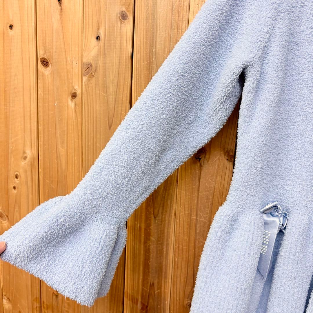 ピンクハウス 水色 ロゴリボン使い モコモコチュニックニット