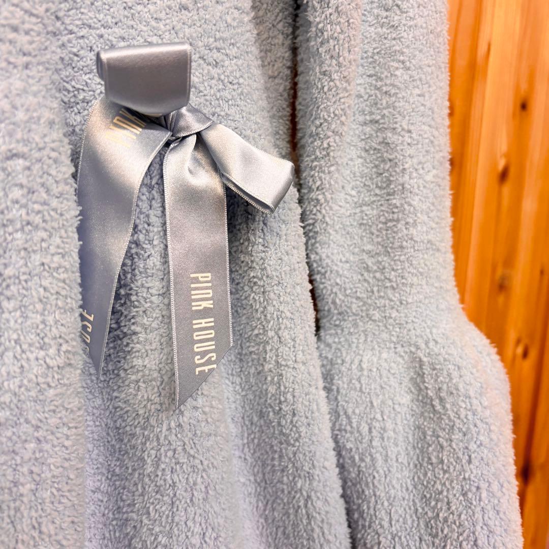 ピンクハウス 水色 ロゴリボン使い モコモコチュニックニット