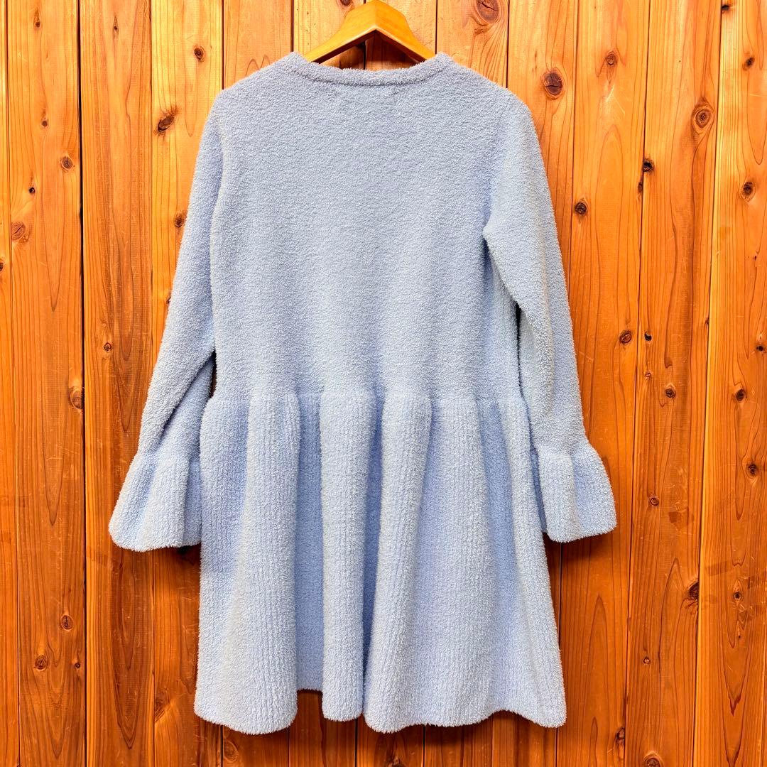 ピンクハウス 水色 ロゴリボン使い モコモコチュニックニット