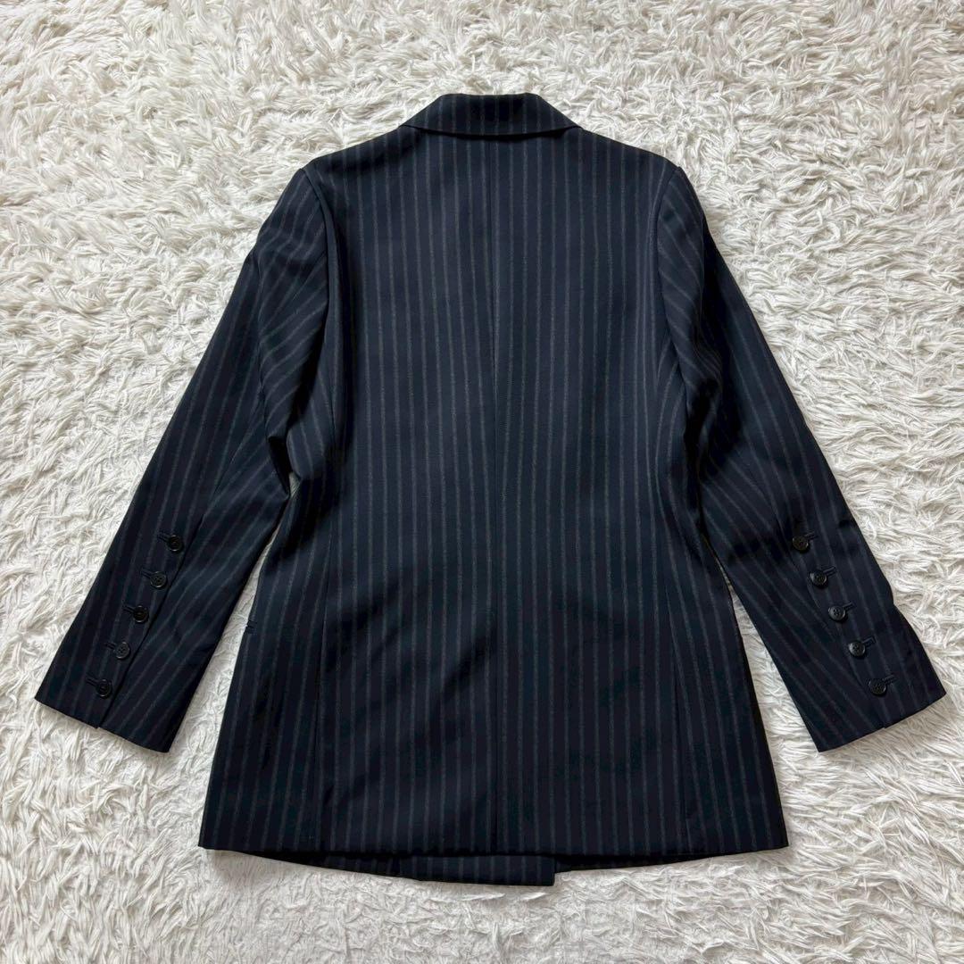 【新品タグ付き】BACCA ストライプギャバダブルテーラードジャケット　ネイビー
