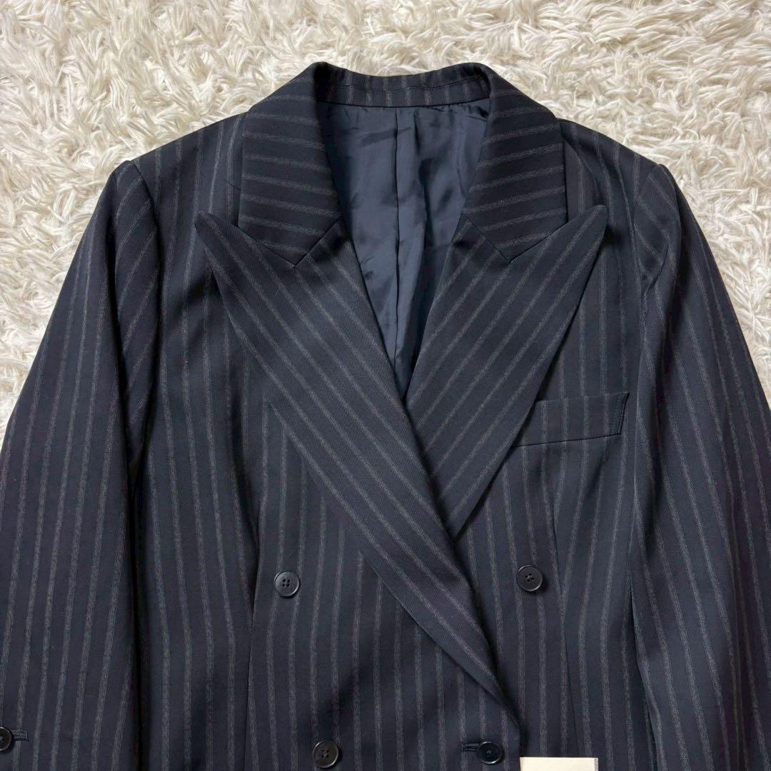 【新品タグ付き】BACCA ストライプギャバダブルテーラードジャケット　ネイビー