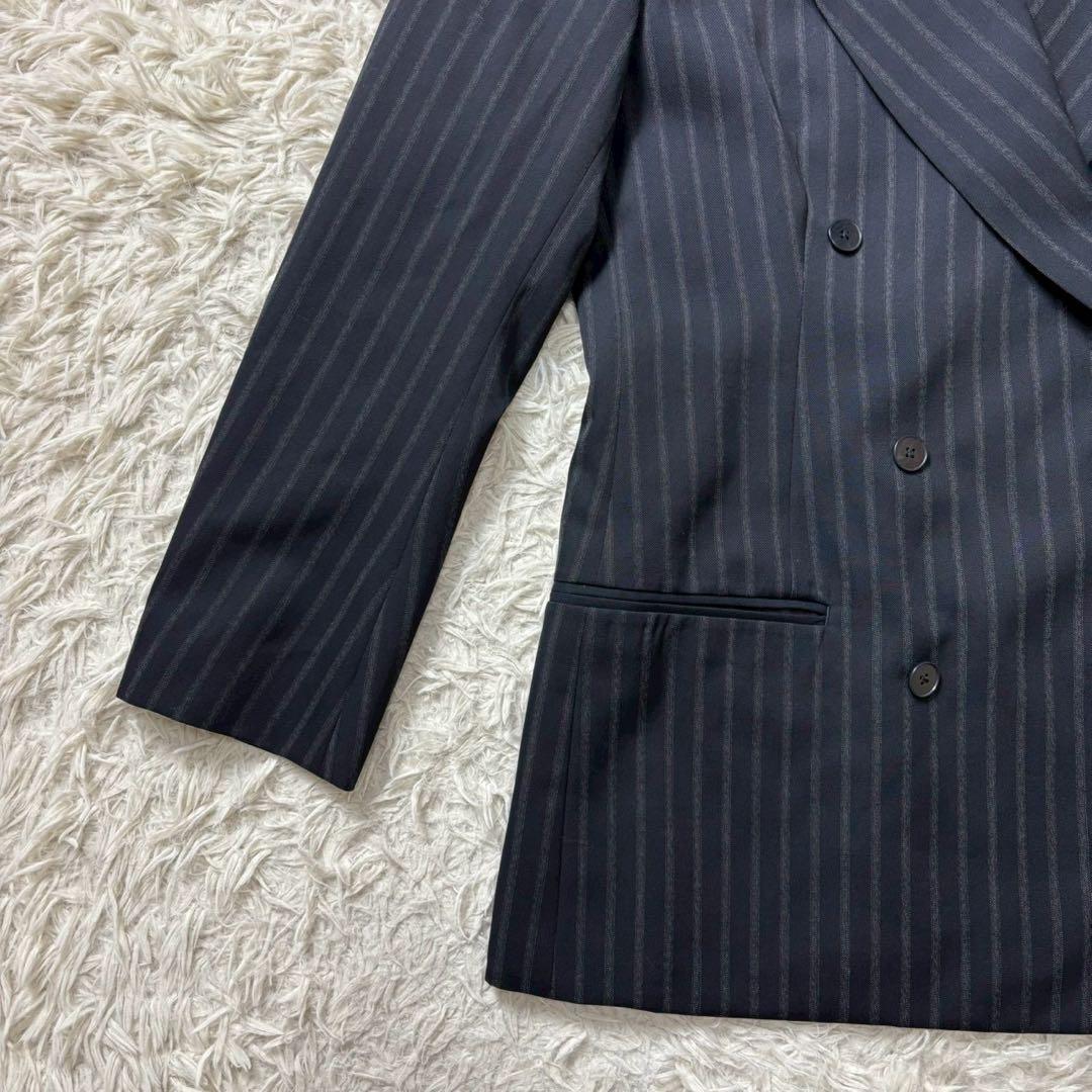 【新品タグ付き】BACCA ストライプギャバダブルテーラードジャケット　ネイビー