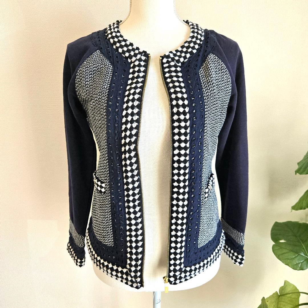 TORY BURCH トリーバーチ ノーカラー ジャケット ツイード 金ボタン