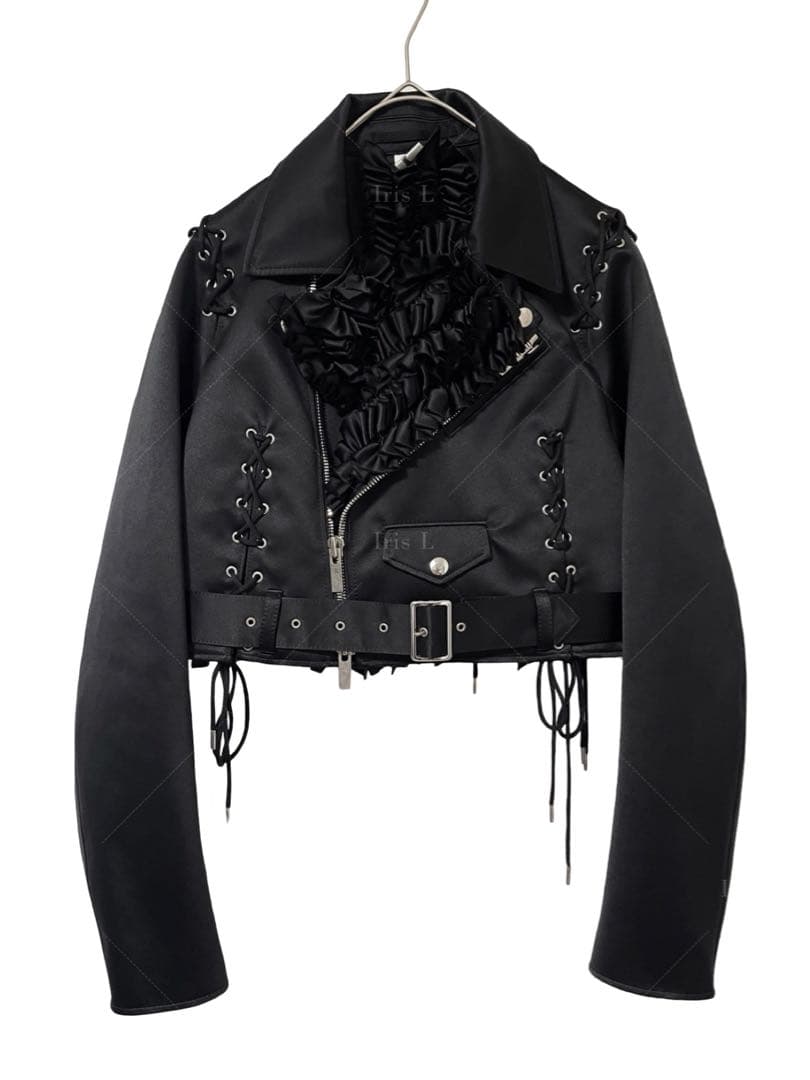 ノワールケイニノミヤ フリル装飾レースアップ ライダースジャケット