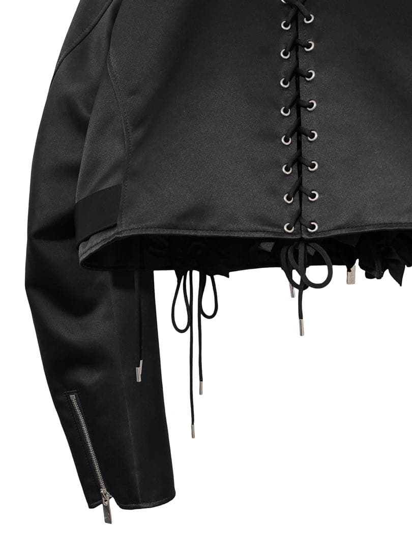 ノワールケイニノミヤ フリル装飾レースアップ ライダースジャケット