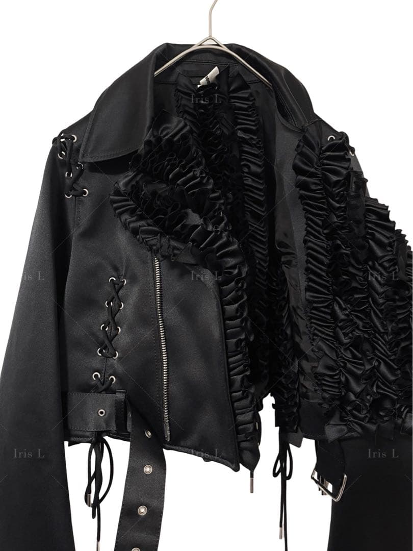ノワールケイニノミヤ フリル装飾レースアップ ライダースジャケット