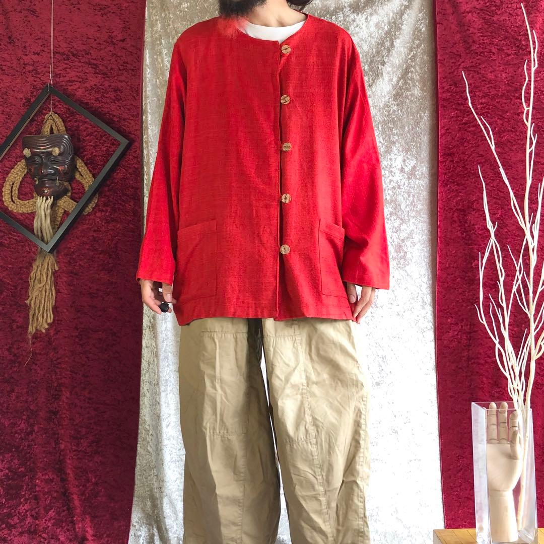 unknown / ノーカラージャケット シルク オーバーサイズ デザイン古着