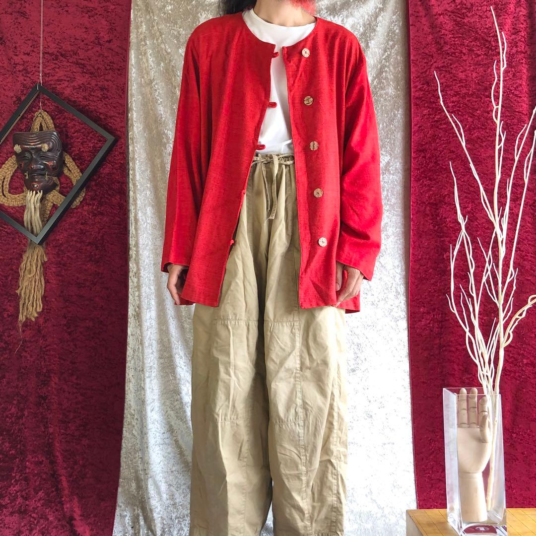 unknown / ノーカラージャケット シルク オーバーサイズ デザイン古着