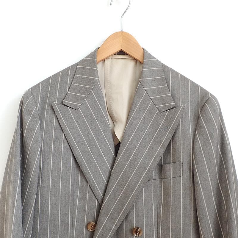 ポールスチュアート セットアップスーツ 48 グレー ピンストライプ ダブル