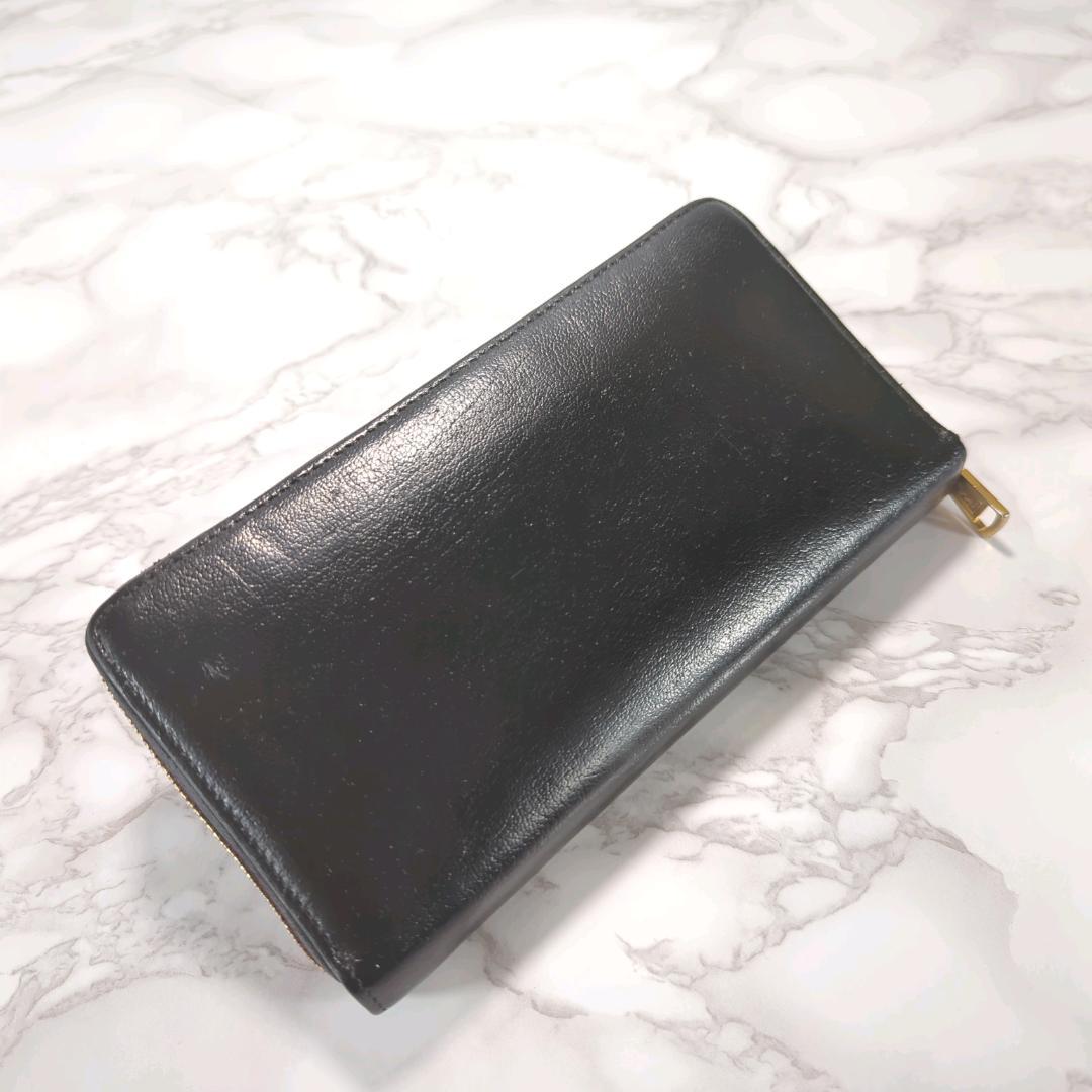 イブサンローラン　カサンドラ　刺繍長財布　ラウンドファスナー　ブラック