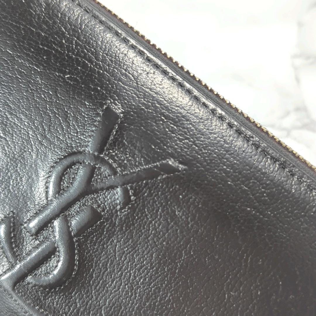 イブサンローラン　カサンドラ　刺繍長財布　ラウンドファスナー　ブラック