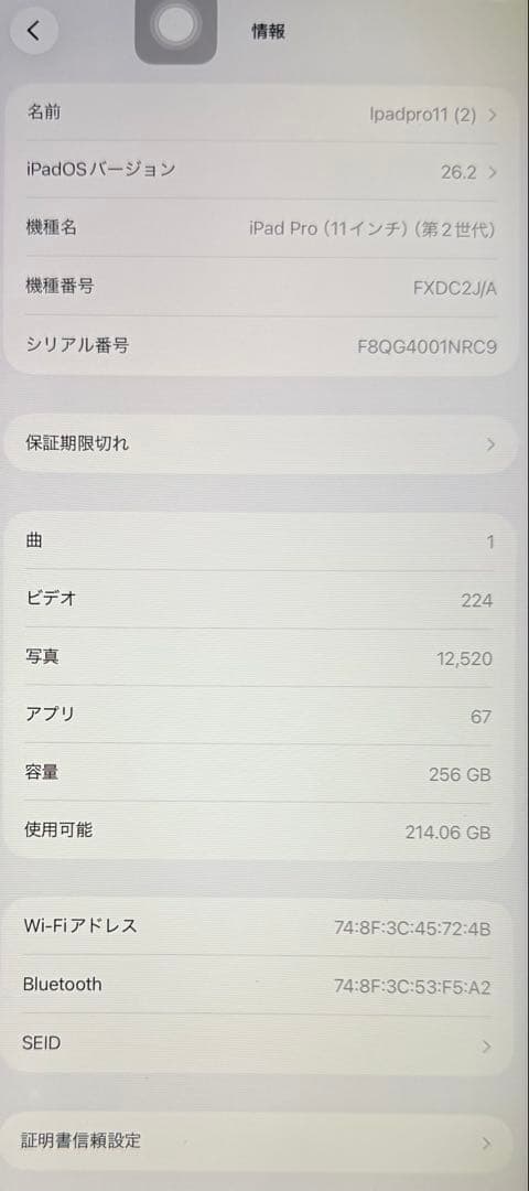 iPad Pro (11インチ) スペースグレー 256GB Wi-Fiモデル