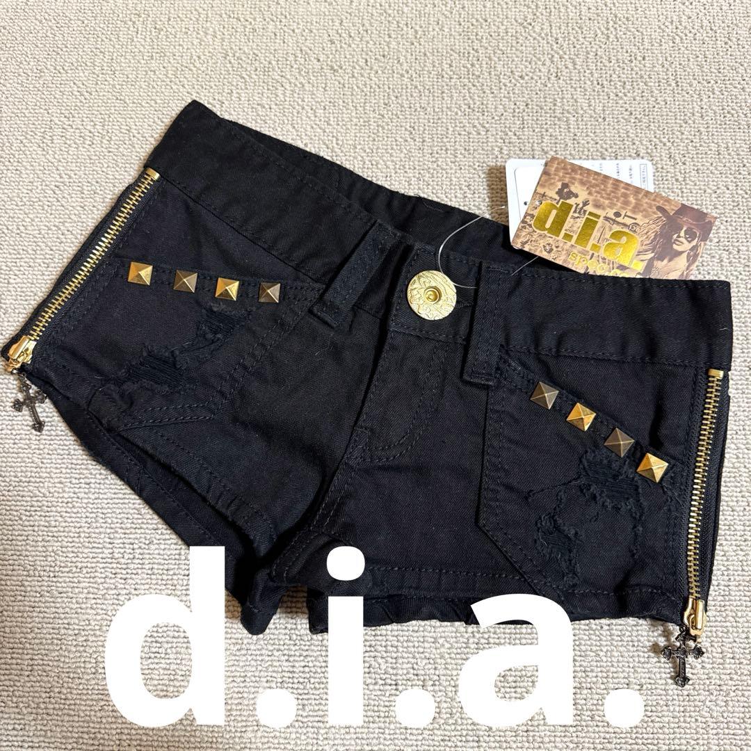 新品タグ付d.i.a.★黒/ダメージサイドジップショーパン★金/ゴールドスタッズ