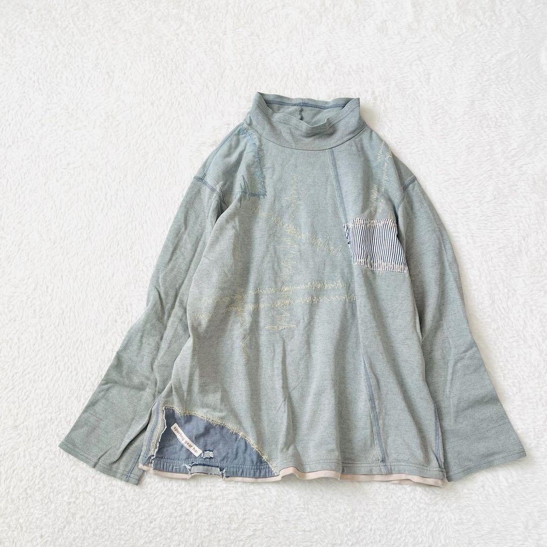 【ハイスポーティングギア】ハイネック長袖Tシャツ パッチワーク 綿100 日本製