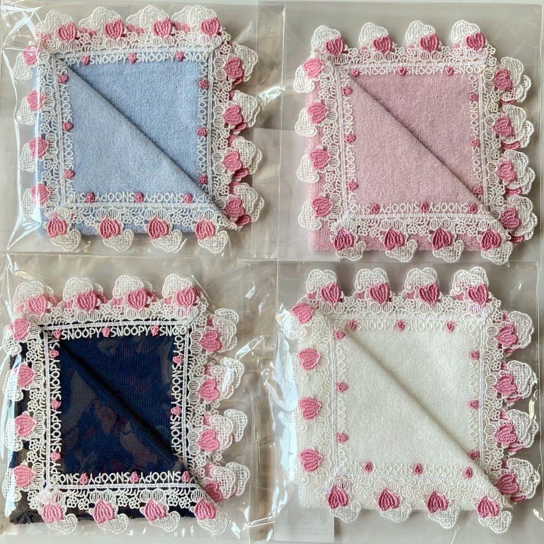 近沢レース　スヌーピー　ハートハンカチ　タオルハンカチ4色セット