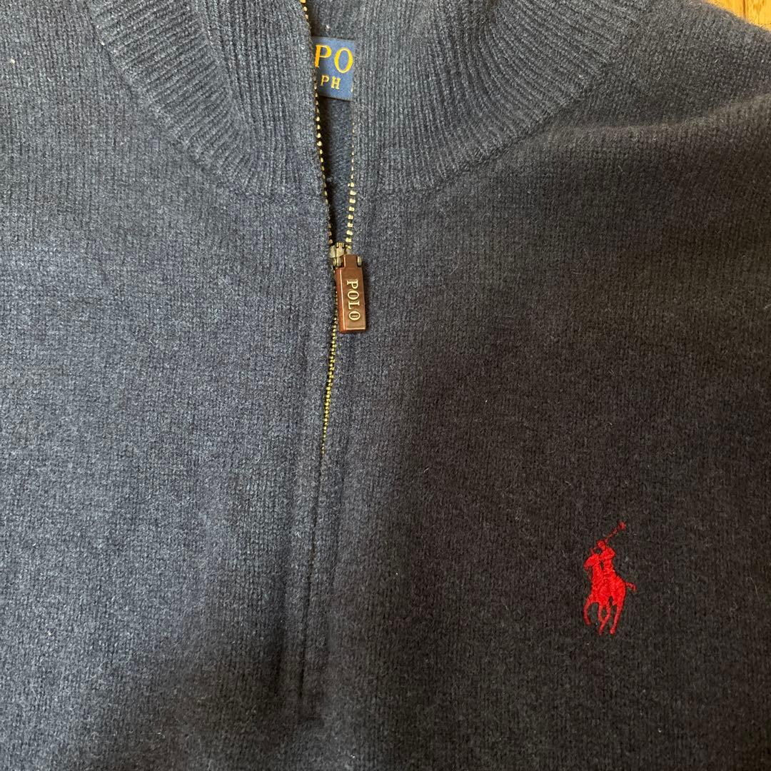 ラルフローレン　ハーフジップ　ウールセーター　S ネイビー